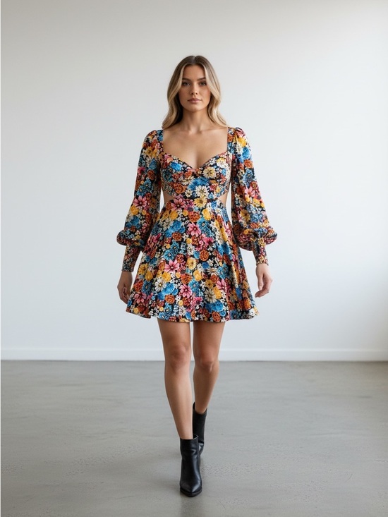 REVOLVE Dresses & Skirts - REVOLVE Floral Puff-Sleeve Mini Dress in Blue, Yellow & Pink